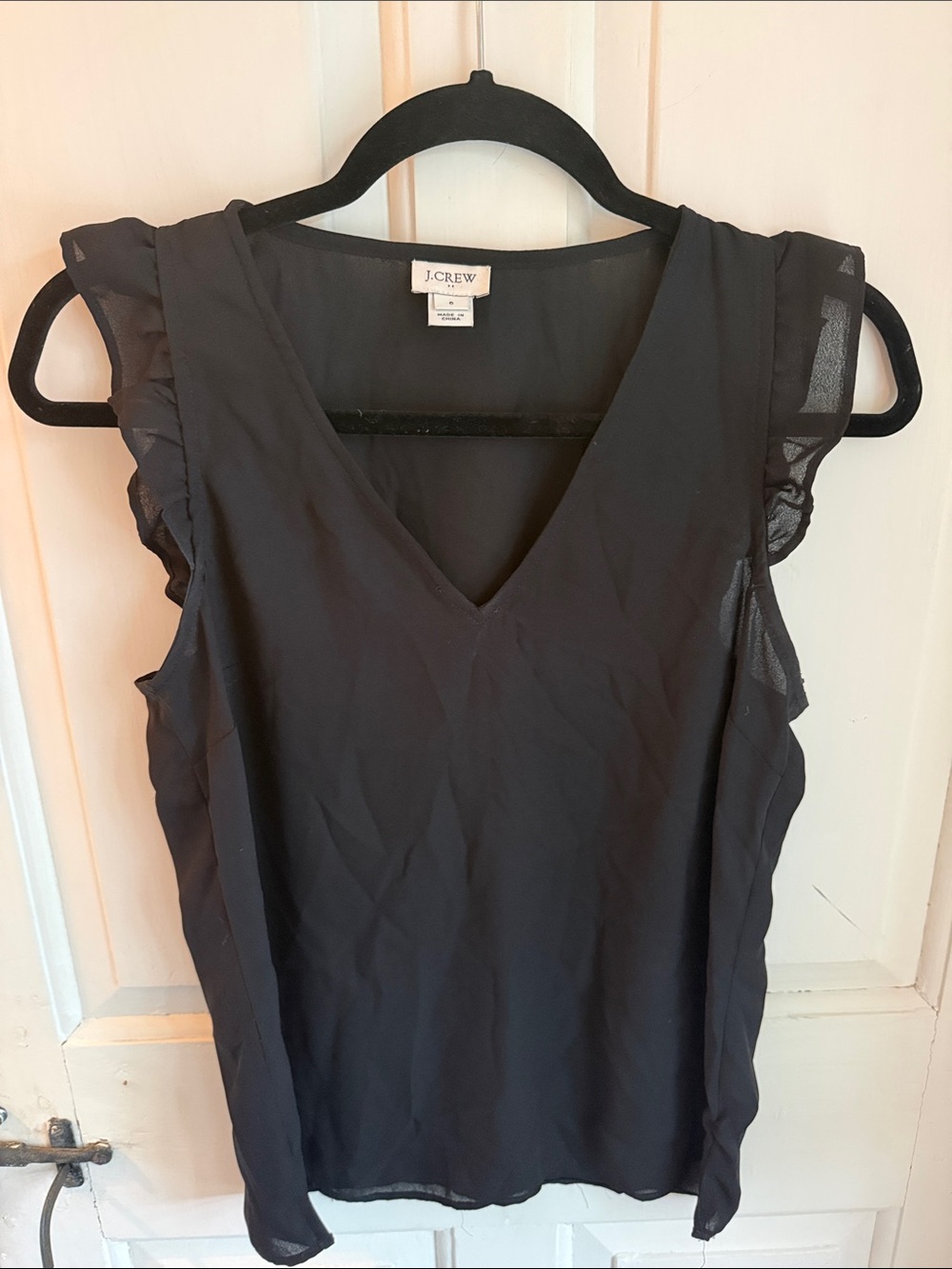J. Crew Factory Black V-Neck Ruffle Sleeve Camisole